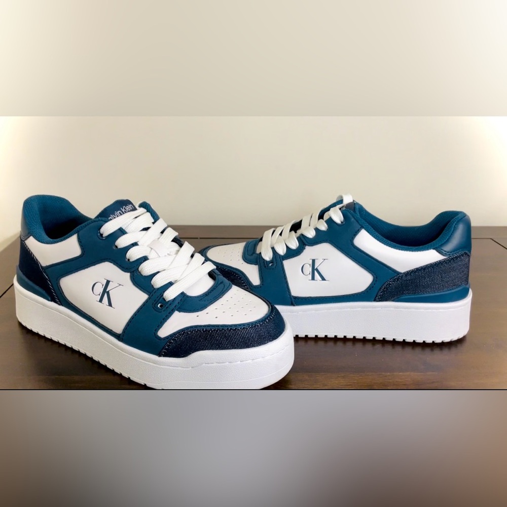 New Denim New Calvin Klein Blue White denim Sneakers leather